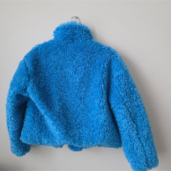 NWOT ZARA | Oversized Teddy Jacket Faux Fur Blue Sz S - Picture 4 of 8